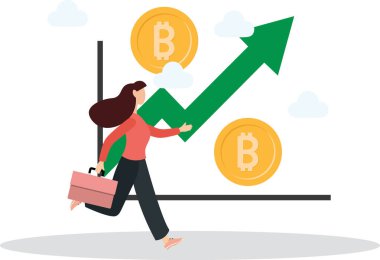 Para artışı için mali büyüme ve kâr gelişimi. Finansal kazanç başarılı sonuçlar ve yükselen istatistiklerle artar. Düz karakterler.