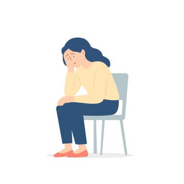 Üzgün Kadın Koltukta Oturuyor Depresyonda Düz Tasarım Zihinsel Sağlık ve Duygusal Stres Çizimi