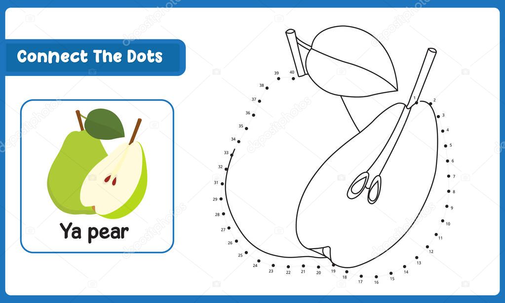 Connect The Dots Ya pear Green Food. Dot To Dot Educational Game. Vector Illustration
