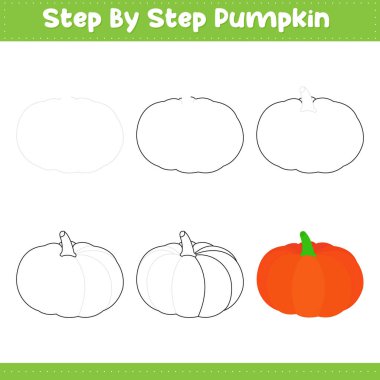 Adım adım Balkabağı Sebze stoku çiziyorum. vektör illüstrasyonu