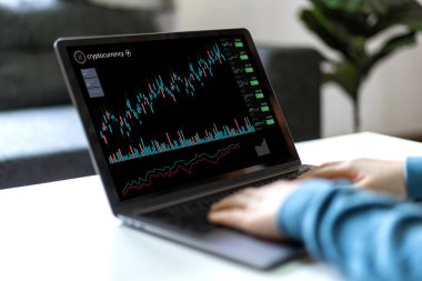 İşlemcilerin başarılı olması için dizüstü bilgisayar ticareti borsa grafiği, blok borsa kripto döviz satışı, fiyat grafiği veri grafiği, iş finans fonları ile alım ve satım