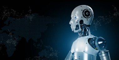 Yapay zeka kavramı, yapay zeka, yapay zeka, beyin, fikir, gelişme, düşünme, gelecekteki teknoloji dönüşümü, bilim, robot görünümü, makine öğrenme teknolojisi gelişimi