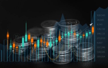 Ticaret grafiği, küresel ekonomi, tüccar yatırımcı, blok zinciri borsa kripto döviz satışı ve fiyat grafiği veri grafiği ile satın alma para yığını