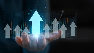 Ekonomik büyüme, grafik parası, küresel ekonomi, ticari yatırımcı, ticari mali büyüme, borsa, yatırım fonları, fiyat, grafik, teknoloji ve yatırım kavramına sahip kişiler