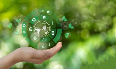 Dünya 'yı, çevreyi, yeşili, çevre dostu, net sıfır, ESG, ekoloji, CO2, karbon dioksit, karbon dioksit, karbon ayak izi. Dünya' yı, Dünya Günü 'nü kurtarın.