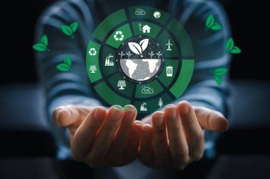 Dünya 'yı, çevreyi, yeşili, çevre dostu, net sıfır, ESG, ekoloji, CO2, karbon dioksit, karbon dioksit, karbon ayak izi. Dünya' yı, Dünya Günü 'nü kurtarın.