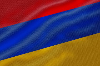 Katları ve canlı renkleri olan desenli Ermeni bayrağı arkaplanı ulusal bir sembol oluşturuyor.