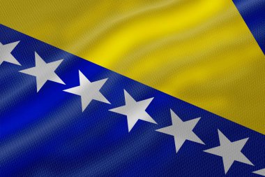 Bosna-Hersek 'in dalgalı bayrağında beyaz yıldız desenli sarı ve mavi bölümler yer alıyor.