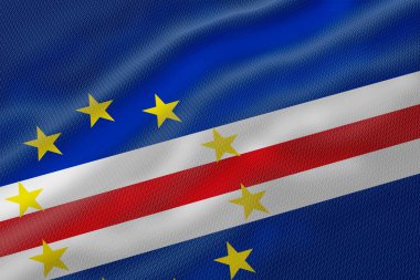 Altın yıldızlı, mavi, kırmızı ve beyaz çizgili Cape Verde bayrağı..