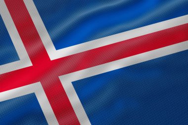 Mavi alan, kırmızı haç ve beyaz kenarlı İzlanda bayrağının ayrıntılı dokusu