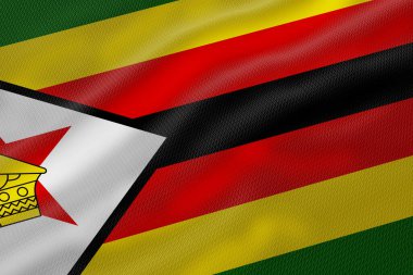 Ulusal renkleri gösteren desenli Zimbabwe bayrağı ve grafik stilinde amblem, incelikle el sallıyor.