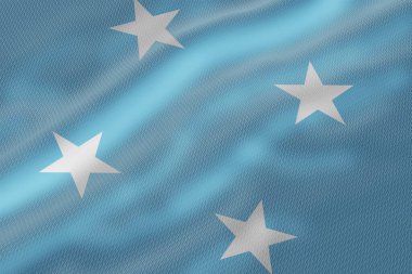 Gökyüzü mavi ve beyaz Mikronezya bayrağının 4 yıldızlı detaylı kumaş dokusu.