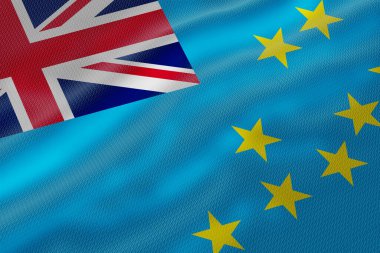 Arka planda, Union Jack ve dokuz sarı yıldızlı Tuvalu bayrağı sergilenmektedir..