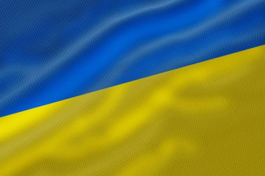 Mavi ve sarı renkli Ukrayna bayrağı, dokulu kumaşla dalgalanmak canlı bir zemin oluşturur.