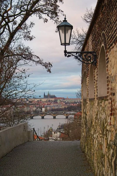 Castelo Praga Catedral São Vito Com Rio Vltava Escadas Românticas — Fotografia de Stock