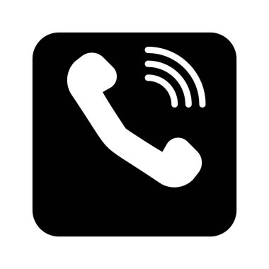 Düz vektör tarzında sinyal dalgaları olan siyah telefon arama simgesi. İletişim sayfaları, mobil uygulamalar, iletişim araçları ve müşteri hizmetleri arayüzleri için mükemmel.