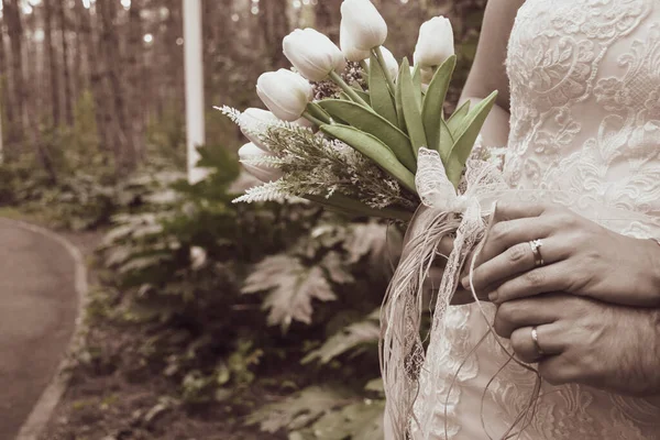 White elegant modern autumn wedding bouquet. The concept of lifestyle and wedding. Vintage Valentine\'s Day background