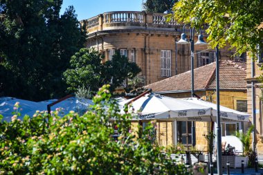 NICOSIA, CYPRUS September 27, 2019. Side street containing shops and cafes in the Turkish central part of Nicosia, in North Cyprus.