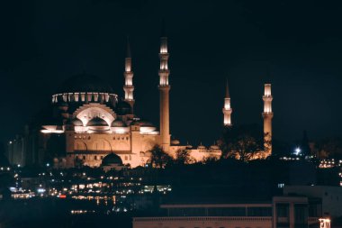 Suleymaniye Mosque night view, the largest in the city, Istanbul, Turkey. Ramadan wallpaper, background