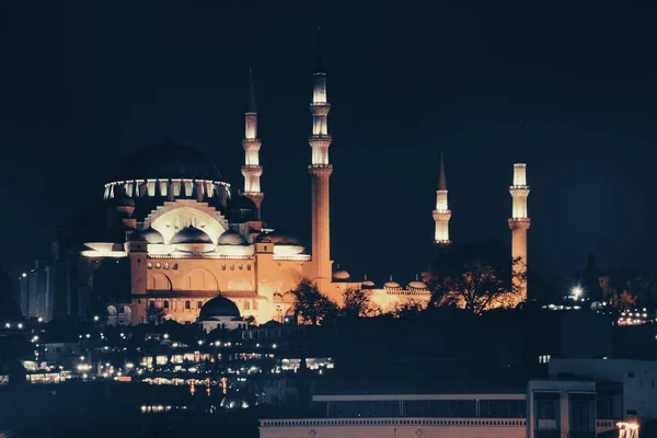Suleymaniye Mosque night view, the largest in the city, Istanbul, Turkey. Ramadan wallpaper, background