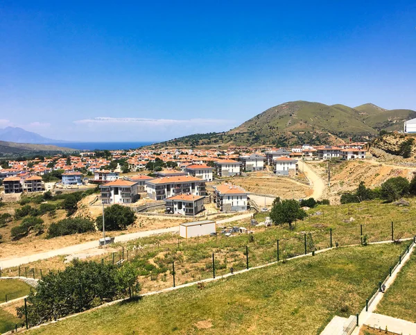 stock image Gkceada, Imbros Island city center view with buildings, Kaleky village, Semadirek, Samothrace. It is the largest island in Turkey, in the north-northeast of the Aegean Sea.