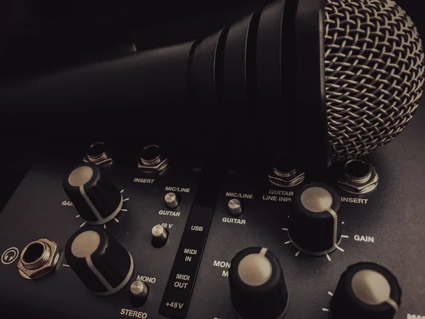 Close Microphone Sound Mixer Studio Sound Record Sound Recording Equipments — Stockfoto
