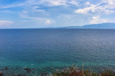 Assos anakkale Troias coastline, Aegean herbs growing in the mountains in spring and a clear sky. Aegean seacape, landcape.