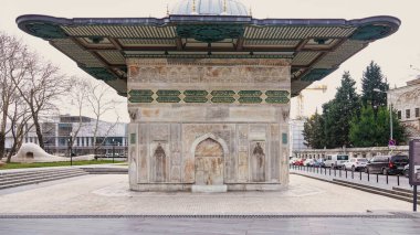 Istanbul Beyoglu Turkey 02.22.2023 Tophane Fountain 18th century public water fountain built by Ottoman sultan Mahmud I in the Ottoman rococo architecture and situated in the square of Tophane