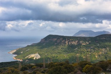 Cinaralti location in Tepeky, a Greek village in Gkeada, Imbros the magnificent Aegean Sea, the view of the mountains and cloud clusters