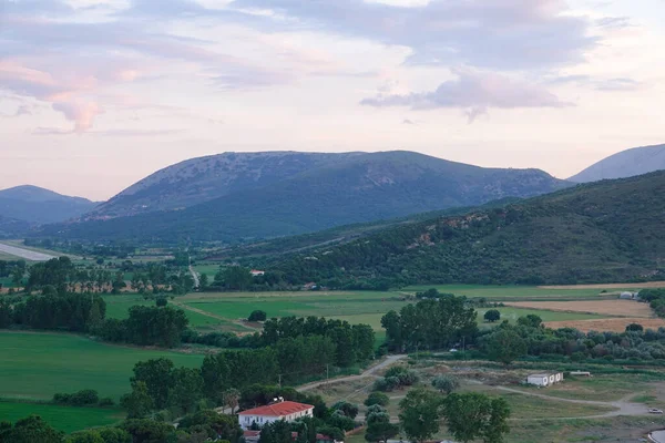 stock image Green field view from Imbros Gokceada Zeytinlikoy village. Canakkale Turkey