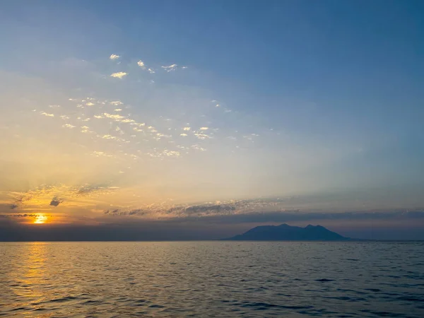 Fernsicht Der Insel Samothraki Bei Sonnenuntergang Vom Hafen Kalekoy Auf — Stockfoto