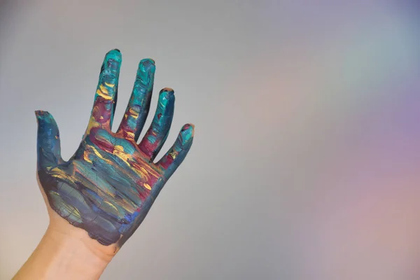 Colorido Pintado Mão Menina Adolescente Fundo Luz Bokeh Pode Ser — Fotografia de Stock