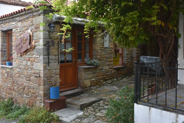 Gokceada Canakkale Turquia 2022 Vista Rua Velho Café Pedra Aldeia — Fotografia de Stock