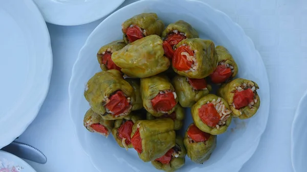 Gevulde Paprika Met Olijfolie Turkse Voedingsmiddelen Biber Dolma — Stockfoto