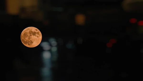 Фантастичний Вид Місяць Чорному Барвистому Тлі Боке Кольори Витоки Повний — стокове фото