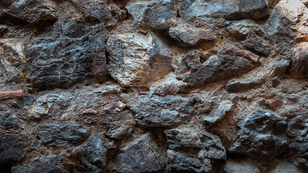 Parte Antigua Pared Piedra Natural Color Rojo Marrón Azul Puede —  Fotos de Stock