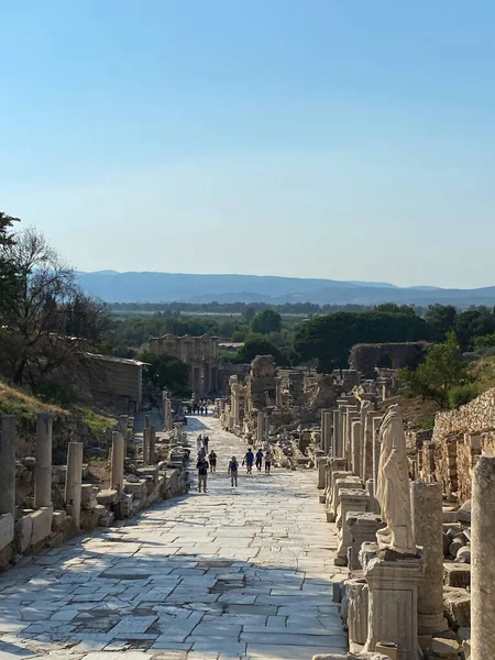 Μαρμάρινος Δρόμος Στην Αρχαία Πόλη Της Εφέσου Selcuk Σμύρνη Τουρκία — Φωτογραφία Αρχείου