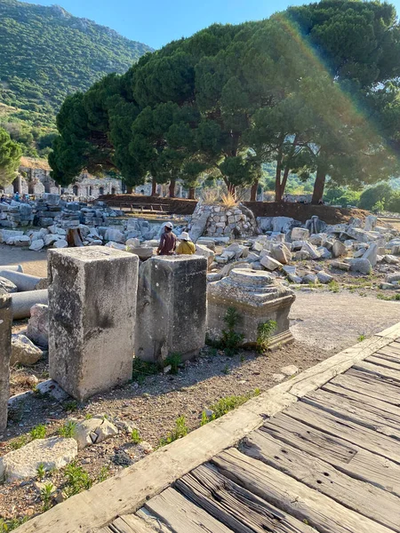 Ruines Antiques Ephèse Sur Colline Par Une Journée Ensoleillée Izmir — Photo