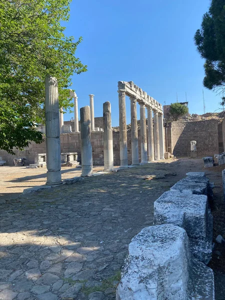 Asclepion Sığınağı Ndaki Sütunlar Pergamon Aşağı Şehrinin Kalıntıları Bergama Zmir — Stok fotoğraf