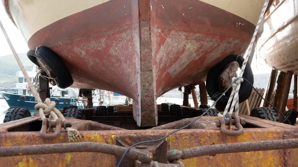 Närbild Gamla Förstörda Båten Väntar Restaurering Gokeada Anakkale Turkiye — Stockfoto