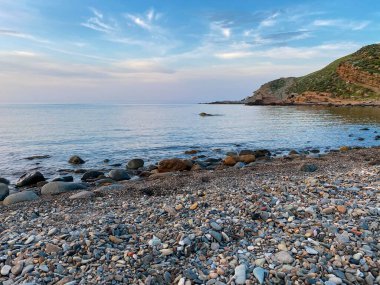 Gökceada, Imbros adasındaki Yıldırım plajının boş manzarası. Yildizkoy, Gökceada 'da popüler bir plajdır. Çanakkale, Türkiye