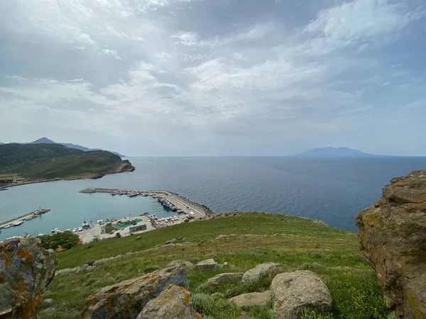 Kilátás Kalekoy Kikötő Kalekoy Vár Gokceada Imbros Canakkale Törökország — Stock Fotó