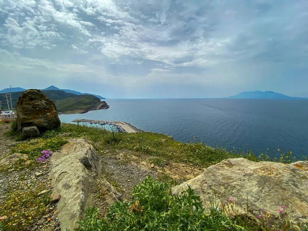Kilátás Kalekoy Kikötőjére Ősi Kalekoy Kastélyból Gokceada Imbros Canakkale Törökország — Stock Fotó