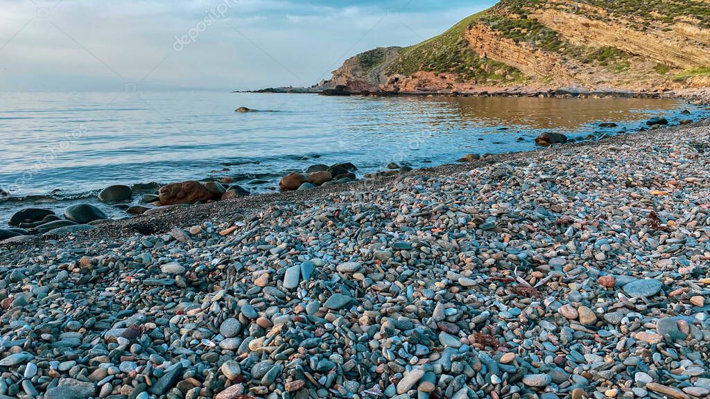 Yildizkoy beach view in Gokceada, Imbros island. Yildizkoy coast is the ...