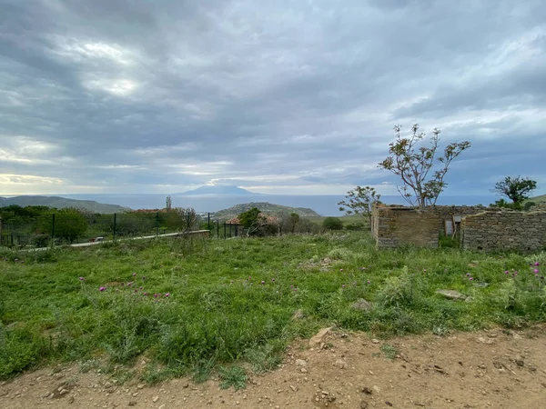 stock image Turkey's most western point; Newest Bademli, Kalekoy village and Greek island Samothrace view from Eski Bademli village Gokceada-Imbros island Canakkale, Turkey