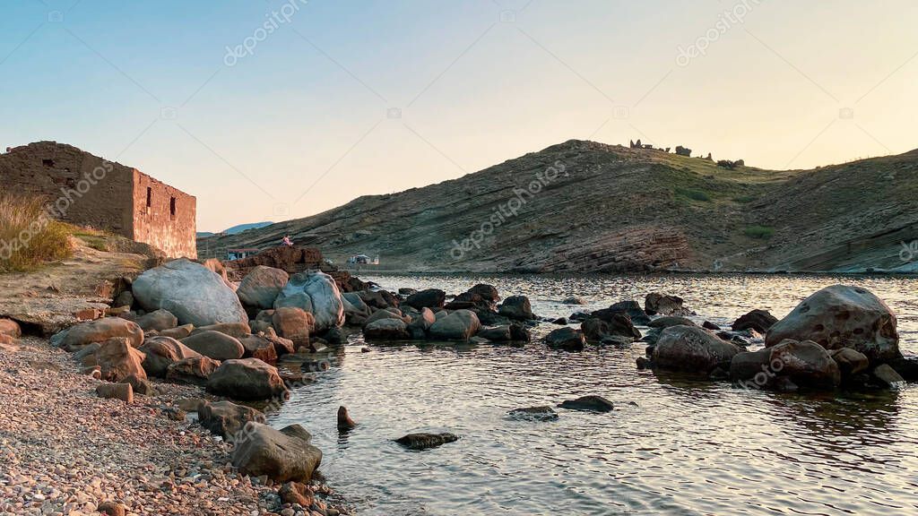 Yildizkoy beach view at sunset in Gokceada, Imbros island. Yildizkoy ...