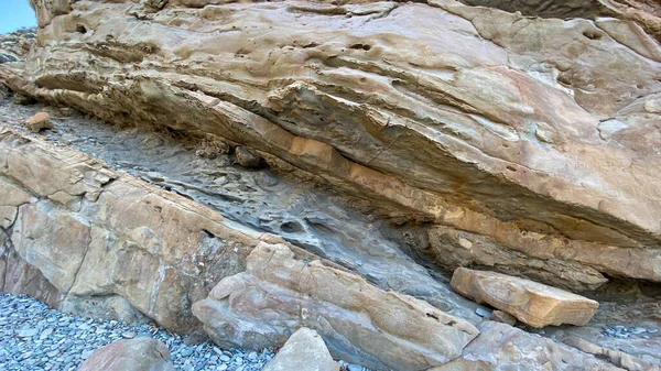 Kayaların Katmanlı Dokusunun Yakın Çekim Rahatlığı — Stok fotoğraf