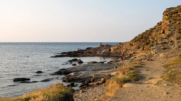 Gokceada Canakkale Turkey July 2023 People Enjoying Yildizkoy Public Beach — Stock Photo, Image