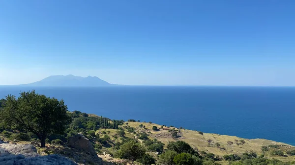 Gokceada Imbros Costa Vista Mare Con Samotracia Isola Greca Sullo — Foto Stock