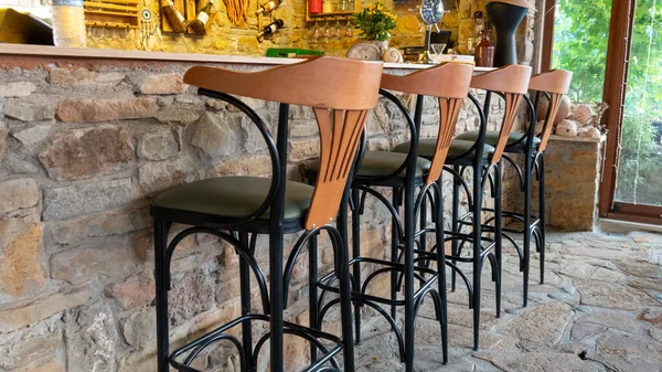 Restaurant Bar Chairs Lined Waiting Customers Summer Parties Aegean Island — Fotografia de Stock